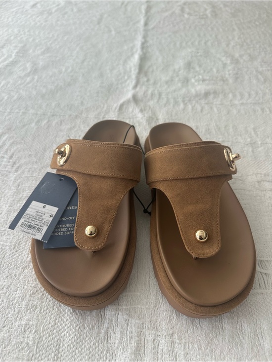 Universal Thread Shoes - Universal Thread Tan Suede Thong Slide Sandals with Gold Accents